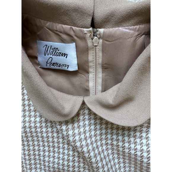Tan Houndstooth Skirt Suit Women 12 2 Pc Peter Pan Collar William Pearson - Picture 6 of 8